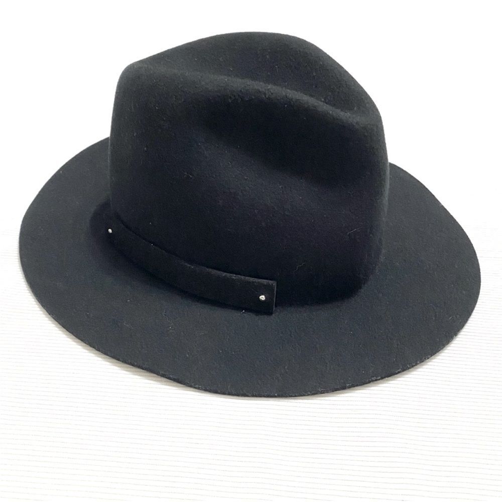Anthropologie Amelia Black Wool Fedora Hat Studs Accent Boho Western Coastal